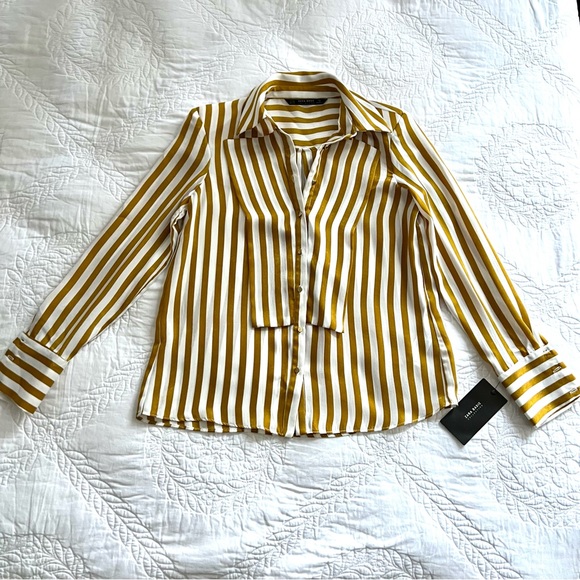NWT ZARA BASIK  LAPEL COLAR WITH FRILL & CUFFEED SLEEVES BLOUSE TOP - Picture 7 of 10